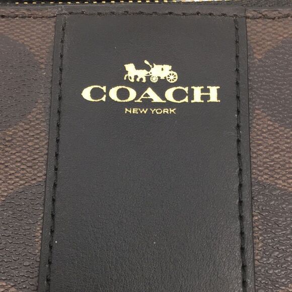 Coach F58035 Brown & Black Signature Coated Canvas Jacquard & Leather Wristlet - Picture 2 of 16